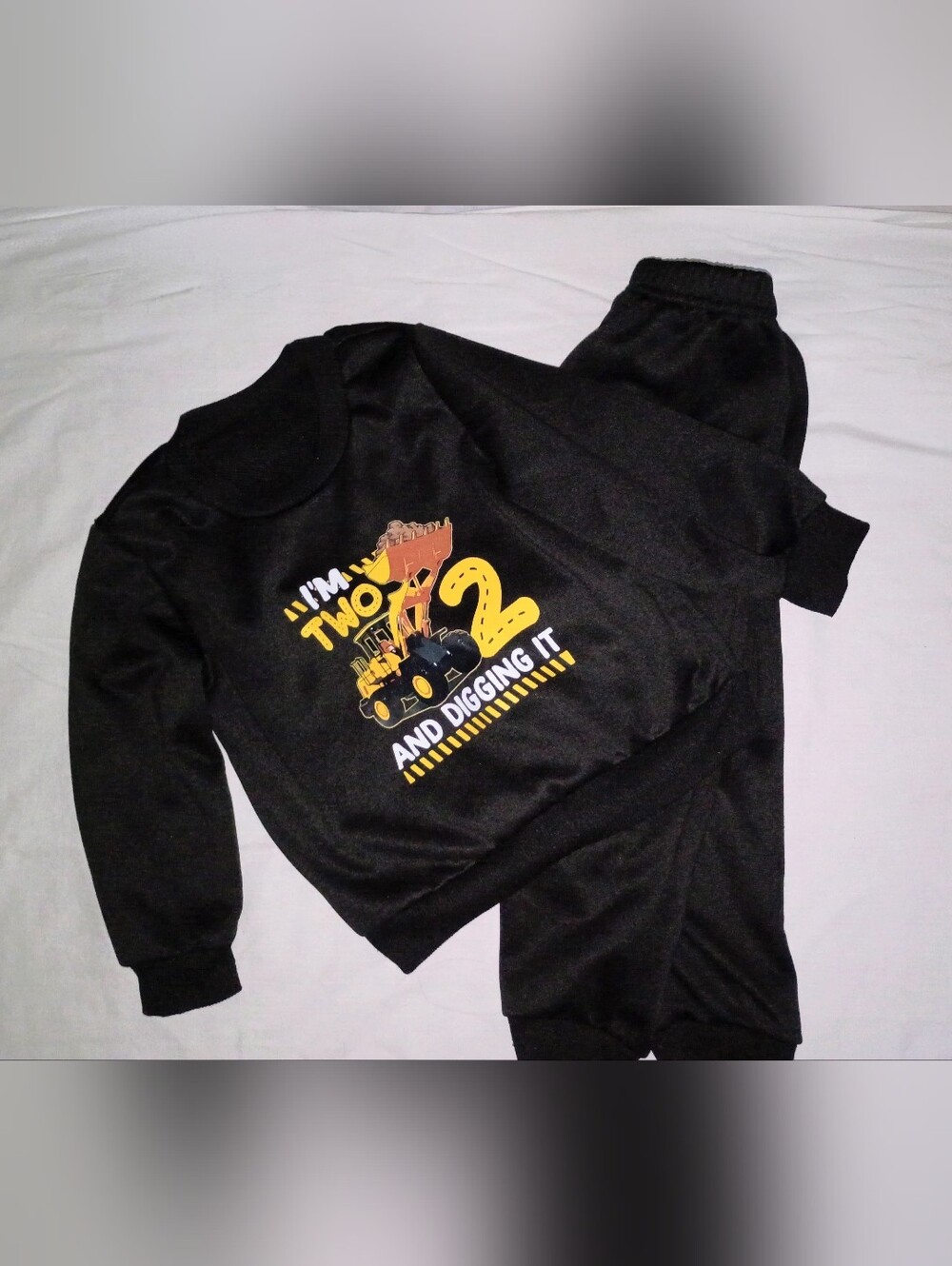 Kids' Black 'I'm Two and Digging It' Construction Sweatshirt Set
